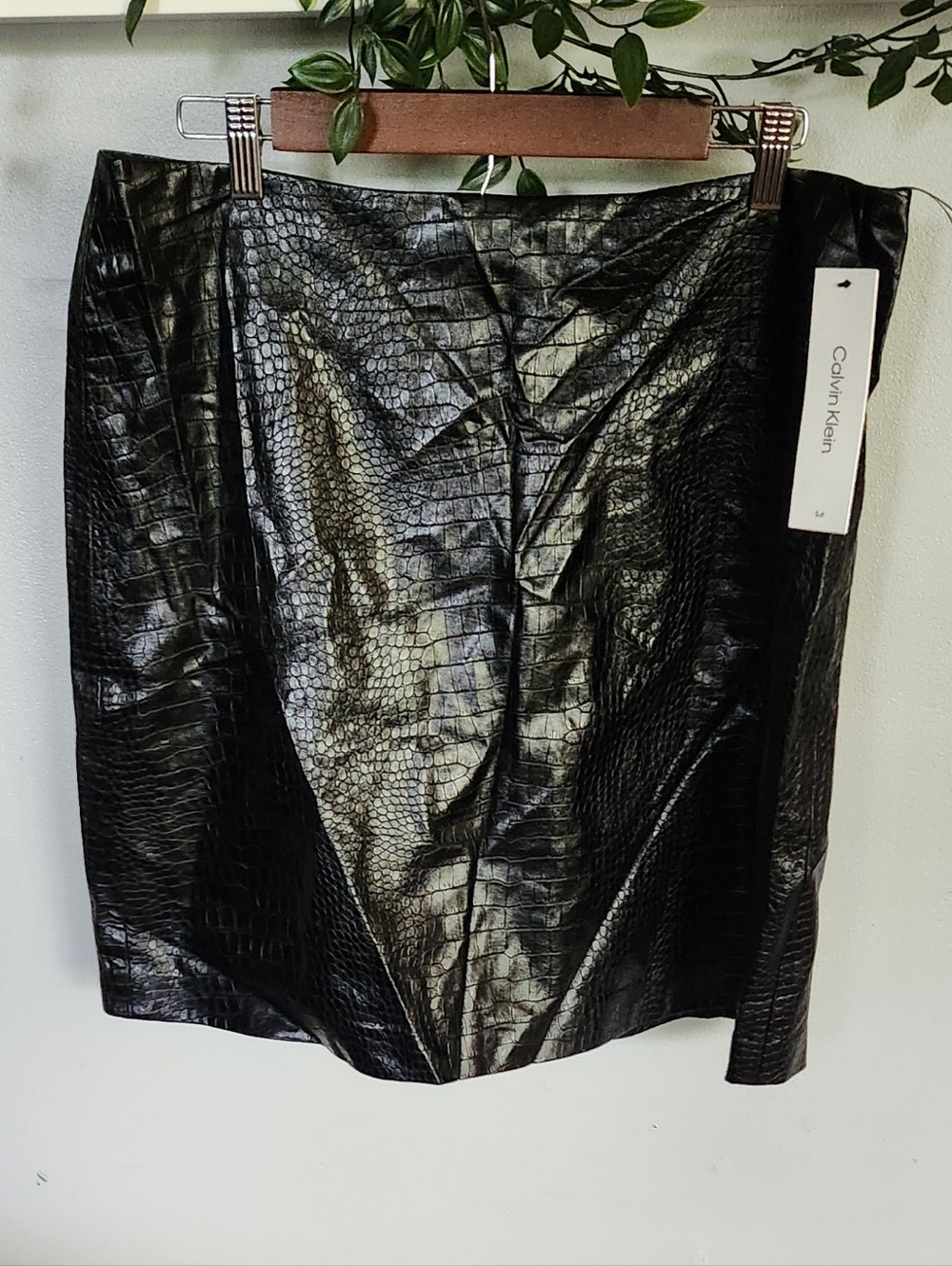 Calvin Klein Black Faux Croc Mini Skirt